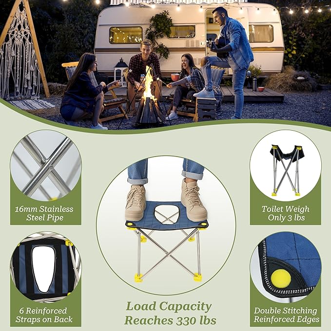 Upgrade XL Portable Toilet Camping Toilet,Foldable Travel Toilet Sturdy Stainless Steel Frame Portable Toilet for Camping,Hiking,Boating,Outdoor,Home