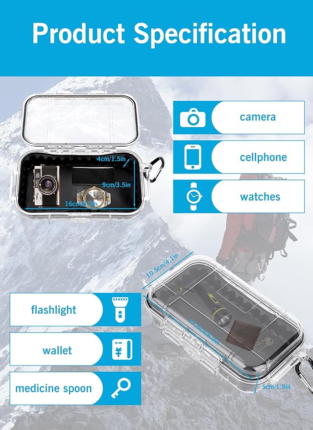 Waterproof Storage Case, Outdoor Sports Survival Equipment Sealed Box Dustproof Pressure Proof Dry Boxes for EDC Tools, Phone, Keys(Clear)