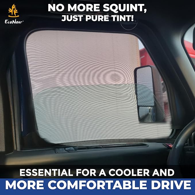 EcoNour XXXL Truck 2-Pack Side Window Shade | Front Side Windows Protects UV Rays and Sun Glare | Stretchable & Breathable Mesh Sunshade for Kenworth T680, Peterbilt 579, 589 | Driver Window Screens
