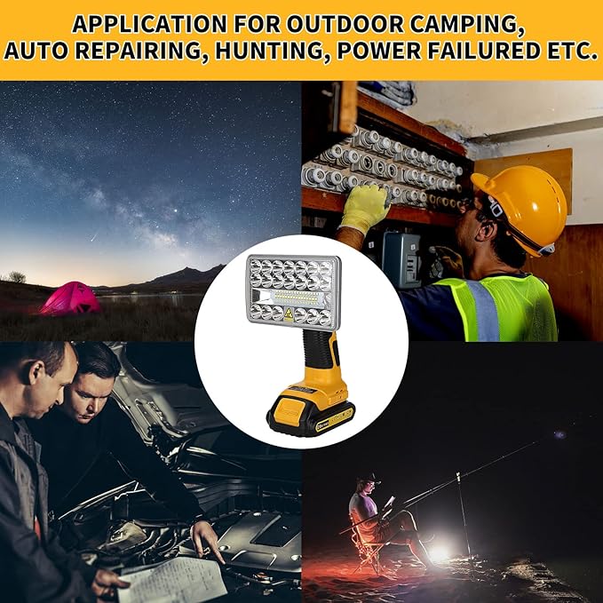 YEX-BUR 2000LM LED Work Light for Dewalt 20V Battery, 18W LED Floodlight Flashlight with USB-A Fast Charging Port for Jobsite, Car Repairing, Camping, Emergency