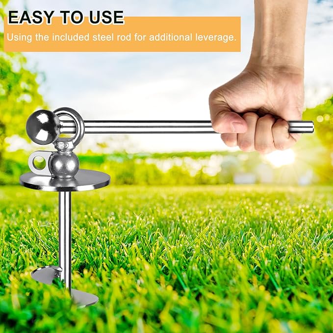 15 Inch Dog Tie Out Stake, Heavy Duty Dog Anchor for Dogs up to 220lbs, No Tangle, Easy to Install and Remove, Ideal for Yard, Camping, and Beach, 1 Pack (Silver)