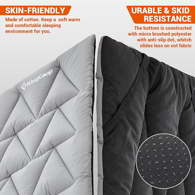KingCamp Cot Pad Topper for Camping, Soft Warm Non-Slip Cot Mattress, Comfortable Lightweight Sleeping Mat for Outdoor & Indoor, Picnic, Hiking, Backpacking, Yoga