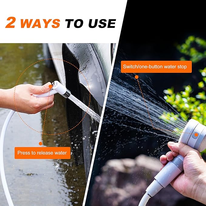 Portable Camping Shower Outdoor Camp Shower Pump,Upgrade Rechargeable Electric Shower Pump with Intelligent Digital Display Multiple Spray Modes for Camping, Hiking, Traveling,RV