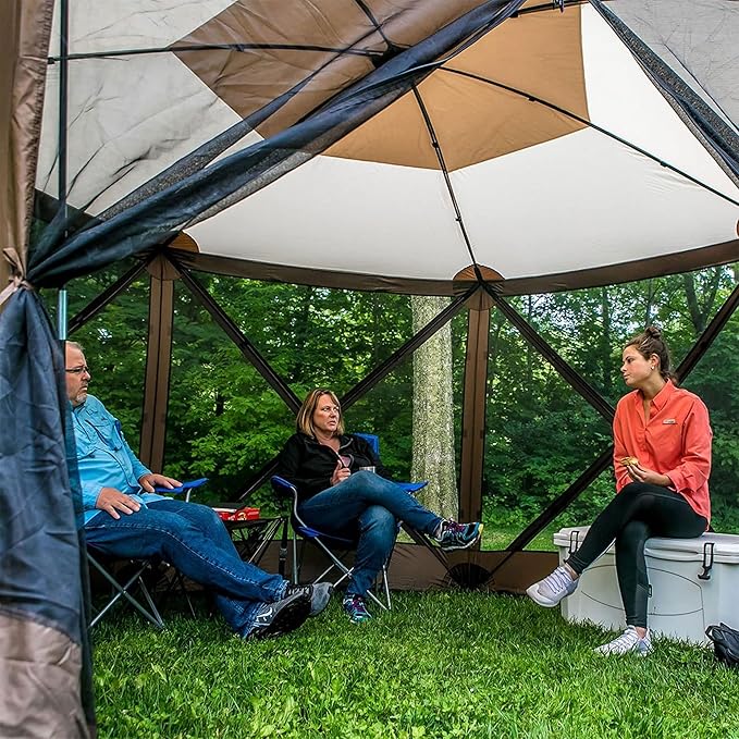 CLAM Pop Up Screen Tent, Outdoor Camping Gazebo Canopy, Escape, 11.5', Brown - Heavy-Duty Portable Screened Shelter with Netting for Beach, Patio, and Backyard