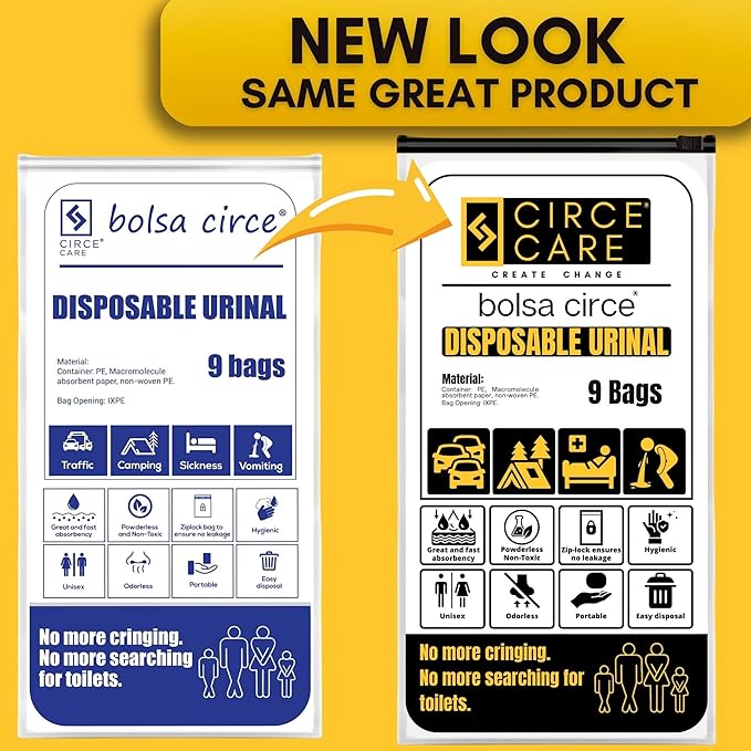 Bolsa Circe Disposable Urine Bags 9/18pcs Resealable, Portable Travel Disposable Urinal bags for men women kids- Camping Pee Bags,Emergency Toilet and Vomit Bag for Car Sickness Traffic Jam and Travel