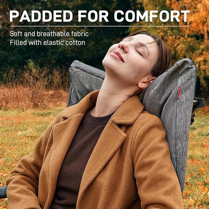 EVER ADVANCED Heated Oversized Folding Rocking Camping Chair, Heating Padded Portable Rocker Chair for Patio, Lawn and Outdoors, Heavy Duty Hard Armchair for Adults Supports 400lbs, Grey