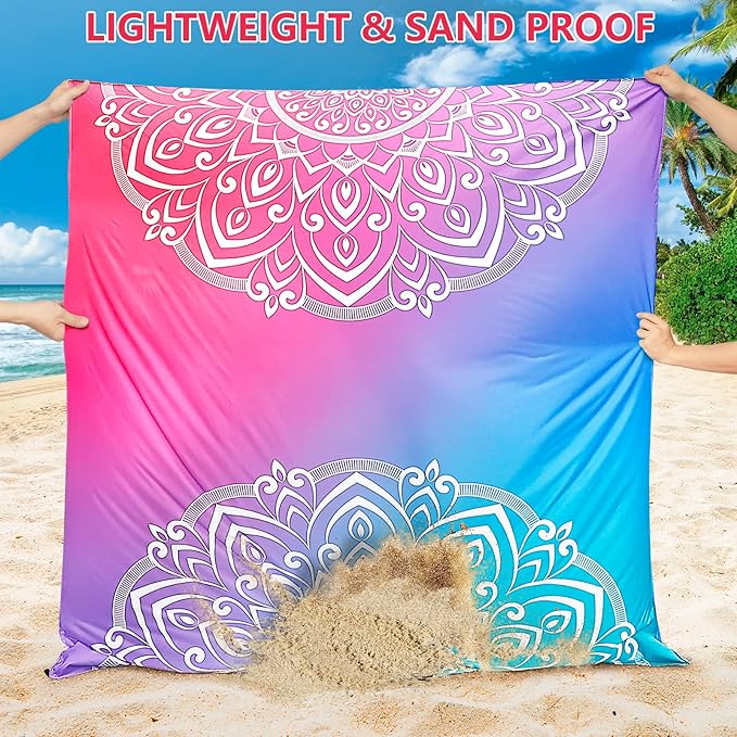 Beach Blanket, Sandproof Beach Mat, Waterproof Quick Drying Lightweight Outdoor Aztec Picnic Mat 79" X 83"/120"x108" for 2-8 Adults for Travel, Camping, Hiking
