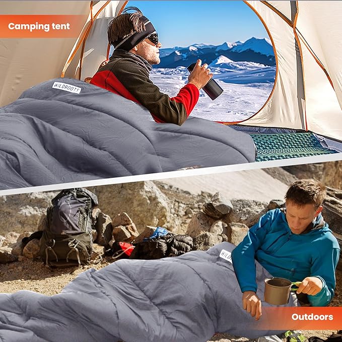 WILDROOTS Warm Sleeping Bags for Adults, Backpacking Lightweight, Cold Weather Sleeping Bag for Warm Camping Hiking Outdoor, Travel Hunting with Compression Bags