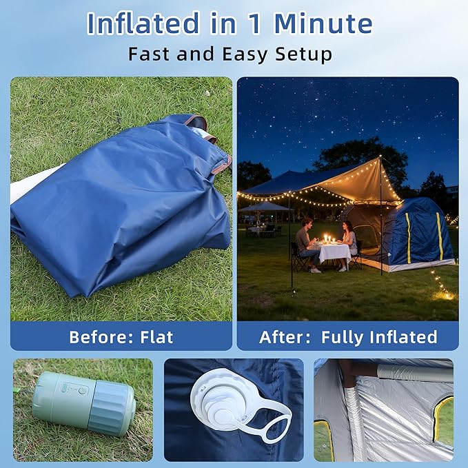 2-4 Person Inflatable Camping Tent | 60 Second Setup | 4 Season Waterproof (PU3000 Oxford) | All Weather Tent for Romantic Dates, Fall/Winter Camping, Hunting & Fishing