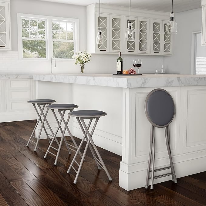Lavish Home Counter-Height Bar Stools - Set of 4 Heavy-Duty 24-Inch Backless Folding Chairs with 225 LBS Capacity for Kitchen or Rec Room (Gray)