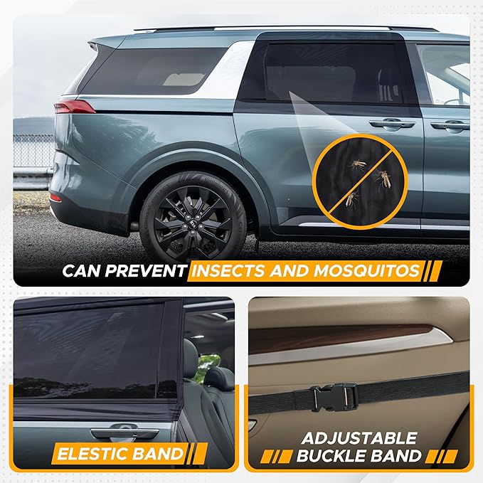 EcoNour Car Window Sun Shades for MPV & Minivan Sliding Door Rear Windows | Elastic Mesh Sunshade for Baby & Passenger Comfort | Car Window Accessories | 2 Pack Side Window Shades