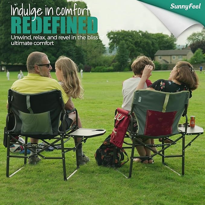 SUNNYFEEL Oversized Camping Directors Chair, Portable Folding Lawn Chairs for Adults Heavy Duty with Side Table,Pocket for Beach, Fishing,Picnic,Concert,Tailgating,Outdoor Foldable Camp Chair