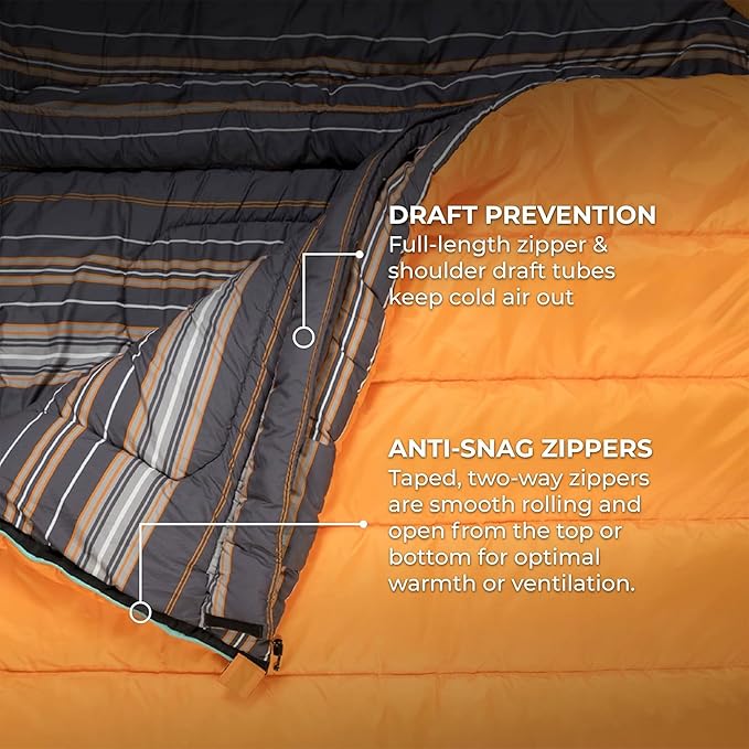 Teton Mammoth Queen Size Double Sleeping Bag- A Warm Bag The Whole Family can Enjoy – Great for Camping, Hunting and Base Camp. Compression Sack Included