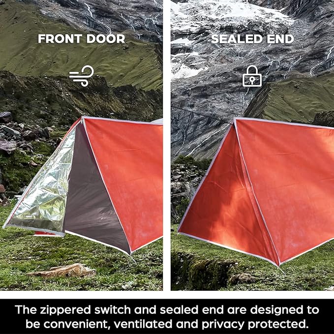 Life-Saving Equip:LYN Instant 1-2 Person Survival Emergency Shelter Tent,Reflective Waterproof Windproof Fireproof Lightweight Bugout, with Paracord+Stake+Zipper for Car Camping,Hiking&First Aid