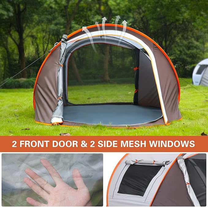 EchoSmile Instant Pop Up Camping Tent, 2/4/6 Person, Easy Setup Tent, Water Resistant Dome, Portable with Carry Bag
