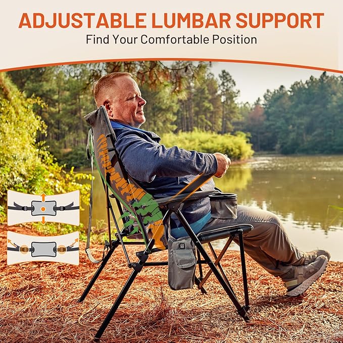 TIMBER RIDGE Oversized Heated Camping Chair with Lumbar Support, Portable Folding High Back Chair Heavy Duty for Adults Supports 450 LBS for Outdoor Camping, Lawn, 2 Pack