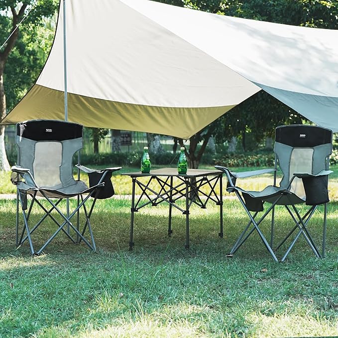 Camping Folding Chair Outdoor Lawn Portable Lightweight Camp Folding Chairs for Adult Outside with Cup Holder, Cooler Pouch & Side Pocket for Camping, Beach, Fishing, Sports or Tailgating Events