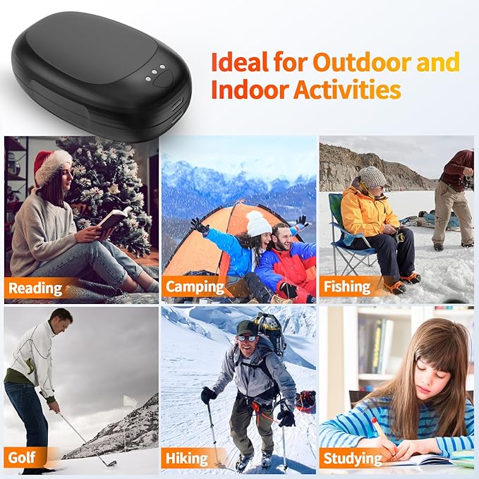 Hand Warmers Rechargeable 2 Pack, Electric Hand Warmer Reusable 4000mAh USB Portable Pocket Warmer, 10 Hrs Lasting Hand Heater for Camping Hiking Hunting Golf Ideal Warm Gift for Women Men