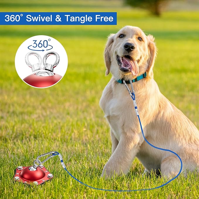Dog Tie Out Stake, 360°Swivel Dog Run-No Cable, Heavy Dog Stake for Yard, Rust Proof Dog Runner Can Hold Up to 150 LBS Dogs for Park,Camping, Suitable for Any Dog Tie Out Cable(Red)