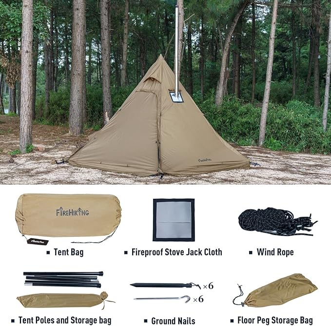FIREHIKING Camping Hot Tent 2-4 Person Teepee Tent with Stove Jack for Backpacking Hunting