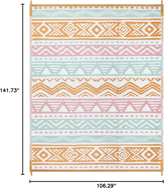 Lahome Waterproof Outdoor Rug 9x12, Reversible Outdoor Plastic Straw Rug for Patio, RV Camping Rug Picnic Mat Outside, Large Outdoor Carpet for Beach Deck Backyard Balcony(Pink/Orange,9'x 12')