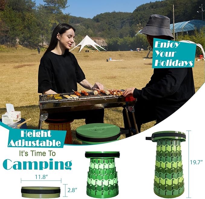 2025 Upgraded XXL Collapsible Stool with Cushion, 1000 lbs Capacity & 19.7-in High, Wider & Taller Heavy Duty Portable Telescoping Foldable Seat for Adults Camping, Travel, Music Festivals, Outdoors