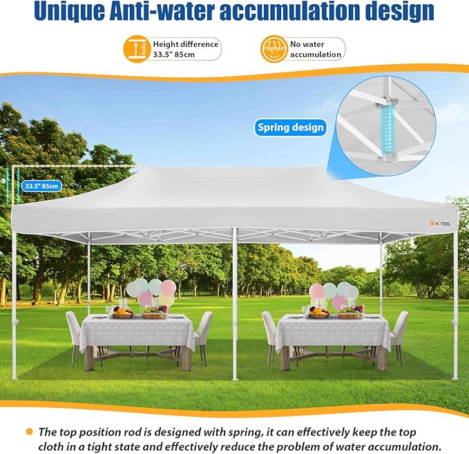 HOTEEL 10x20 Pop up Canopy Tent for Parties, Heavy Duty Easy Setup Tent Without Sidewalls, Outdoor Commercial Instant Gazebo for Wedding Event, with Roller Bag & Sand Bags, White(Hexagonal Frame)