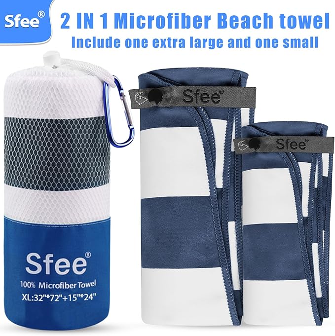 Sfee 2 in 1 Microfiber Oversized Beach Towel, Quick Dry Towel Travel Towel Camping Towel Super Absorbent Compact Lightweight Sports Towel Gym Towel for Beach,Gym, Hiking, Pool, Backpacking, Bath, Yoga