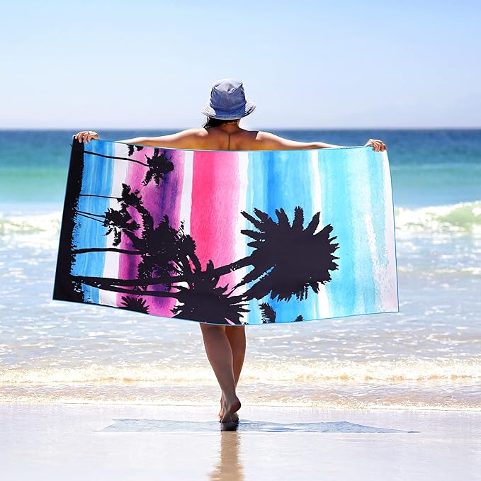 WELTRXE Microfiber Beach Towel Fast Drying, Large 63" x 31.5" Sand Free Beach Towel Adults Kids Oversized Thin Compact Lightweight Pool Towels for Swim, Travel, Camping, Picnic, Yoga, Gym, Sports