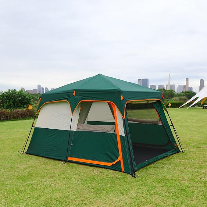 KTT Extra Large Tent 6-10-12-14 Person(B),Family Cabin Tents,2 Rooms,3 Doors and 3 Windows with Mesh,Straight Wall,Waterproof,Double Layer,Big Tent for Outdoor,Picnic,Camping,Family Gathering
