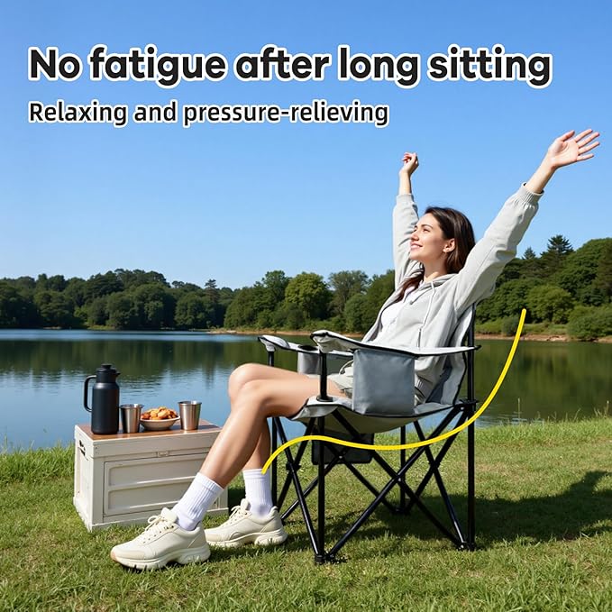 Heavy Duty Camping Chairs 600D Oxford Portable Folding Chair - Extra Wide Armrests, Cup Holder & Cooler Bag, Supports 350lbs, Ideal for Outdoor, Beach, Picnic & Sports