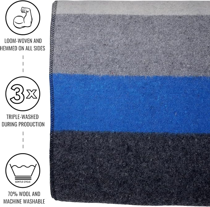 Arcturus Patterned Wool Blankets - 4.5lbs Warm, Heavy, Washable, Large | Great for Camping, Outdoors, Sporting Events, or Survival & Emergency Kits