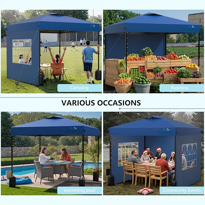10X10 Pop Up Canopy Tent with 3 Sidewalls,Easy Up Canopy,Commercial Instant Shelter,Heavy Duty One Person Set Up Event Tent,Blue