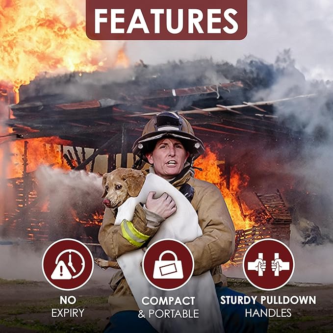 Emergency Fire Blanket with Hook and Glove - High Heat Resistant Fire, Emergency Blanket, Fire Resistant Safety Cover for Home Kitchen, Camping, and Office, Easy to Use, Compact Fire Safety Tool