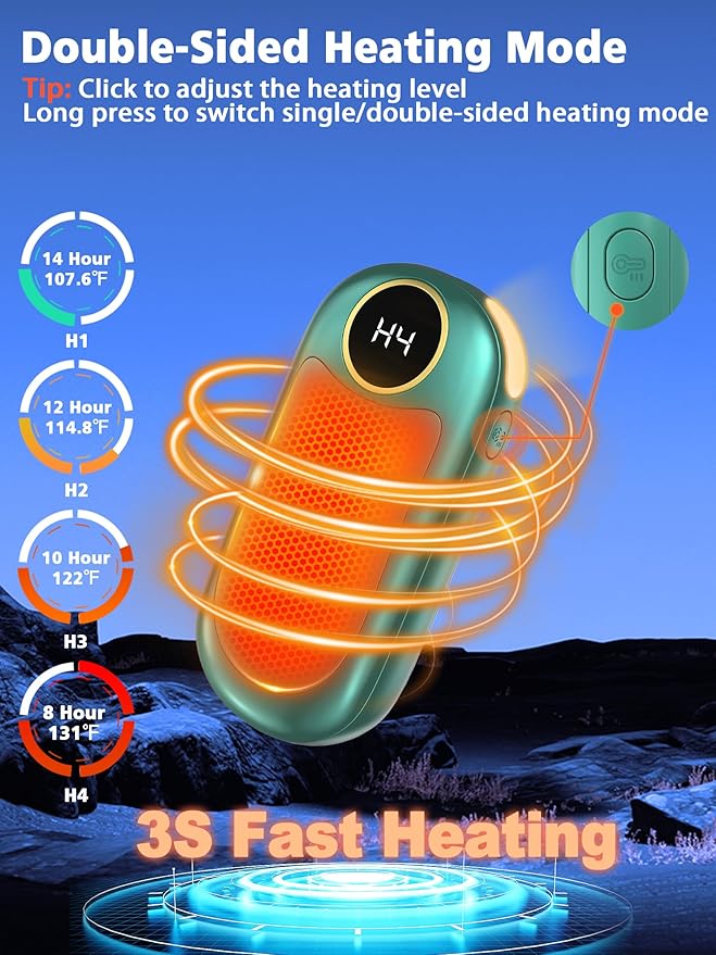 Hand Warmers Rechargeable, 14000mAh Electric Hand Warmer Max 18Hrs Warmth, Dual-Sided Hand Warmers Reusable Heat Up to 131℉, Portable Gloves Handwarmers for Raynauds, Hunting, Golf, Football, Camping