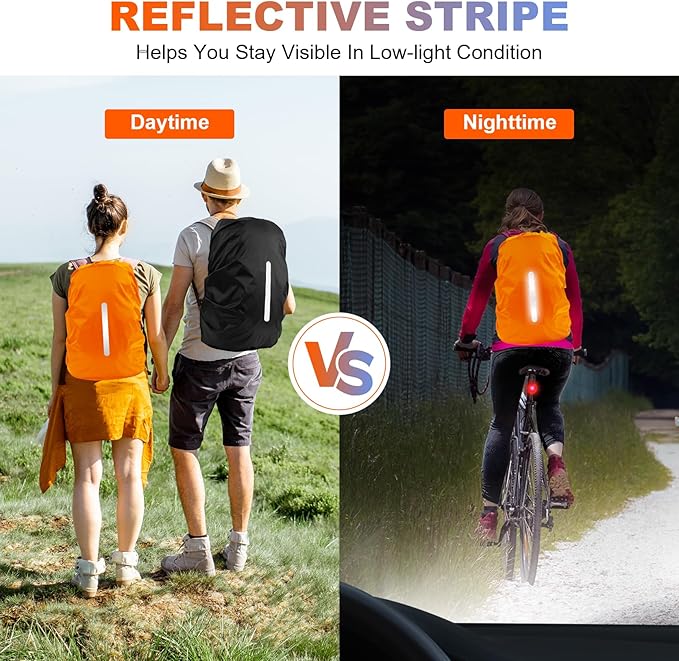 LAMA 2 Pack Waterproof Rain Cover for Backpack, Reflective Rucksack Rain Cover for Anti-dust/Anti-Theft/Bicycling/Hiking/Camping/Traveling/Outdoor Activities (1 Pcs Black + 1 Pcs Orange, M)