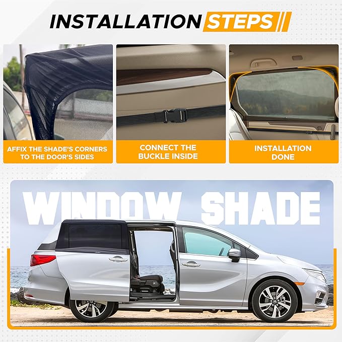 EcoNour Car Window Sun Shades for MPV & Minivan Sliding Door Rear Windows | Elastic Mesh Sunshade for Baby & Passenger Comfort | Car Window Accessories | 2 Pack Side Window Shades
