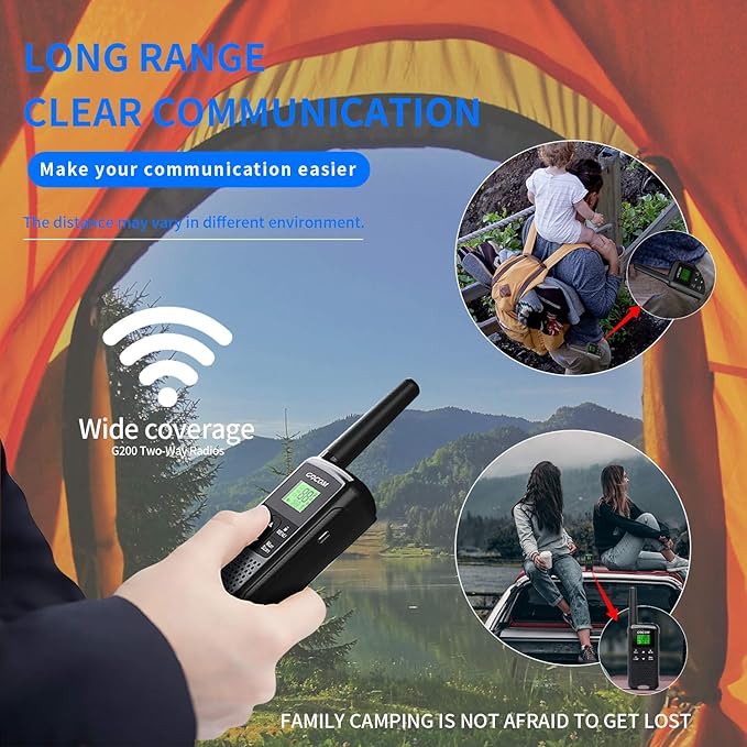 G200 Family Radio Service (FRS) Walkie Talkies for Adults, Long Range Two Way Radios Rechargeable 22 CH NOAA VOX Scan Flashlight Frequency Range:462.55-462.725MHz,467.5625-467.7125MHz UHF