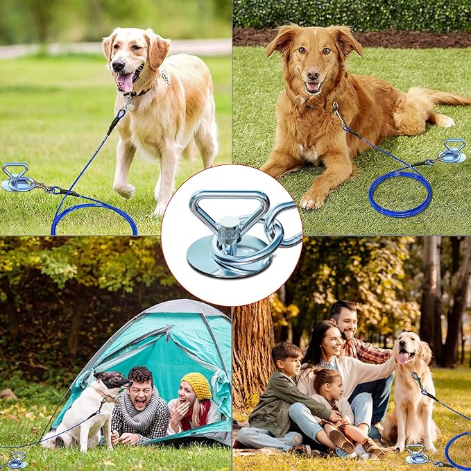 Dog Tie Out Cable and Stake,with 20FT Heavy Duty Cable,Dog Stake Allows Dogs Up to 200 lbs, Dog Stakes for Outside Beach,Camping, Yard, 360° Swivel Dog Anchor…