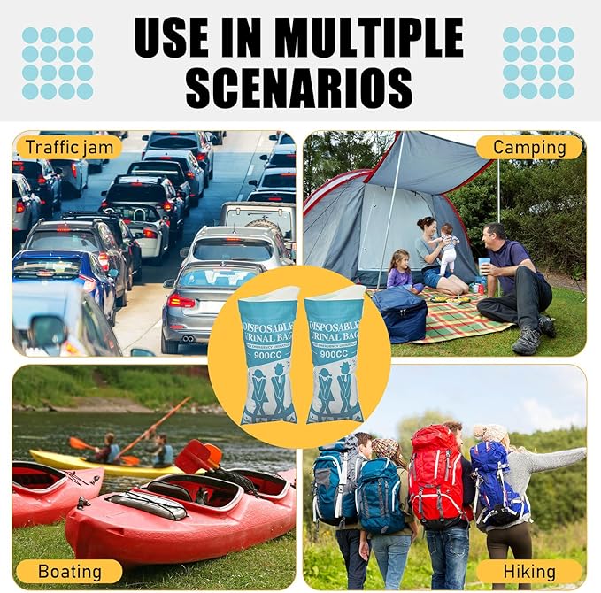 Nuogo 50 Pcs Disposable Urinal Bag Portable Camping Pee Bags Unisex Female Urinal Vomit Bags for Travel, Camping, Hiking for Women Men Kids Patient