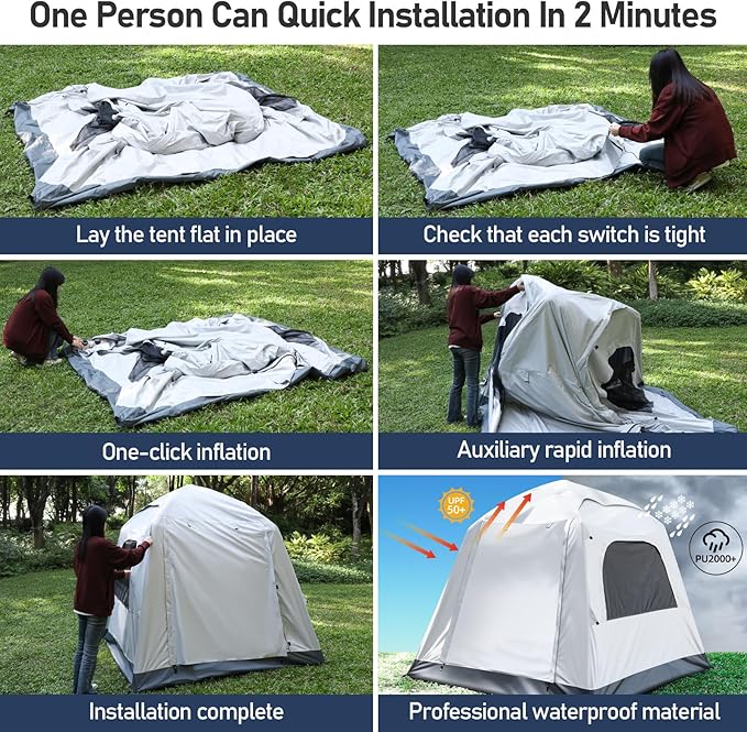 Automatic Inflatable Camping Tent,Easy Set up 3-4 Person Glamping Outdoor Air Blow Up Tents, Quick Setup Air Tent with a Built-in air Pump,Waterproof Inflatable House Tent for Adults