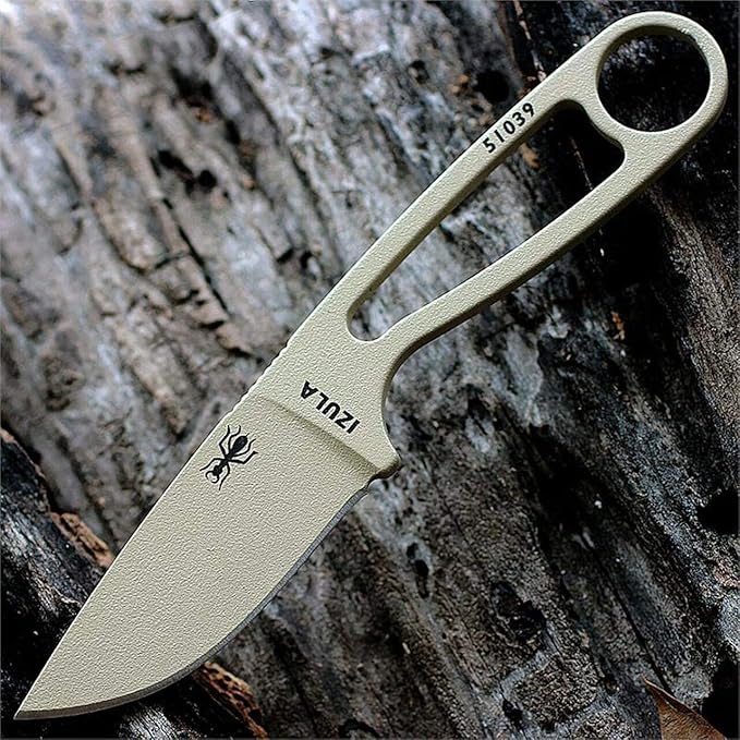 ESEE Knives Izula Fixed Blade Knife w/Survival Kit, Sheath & Clip Plate (Desert Tan)