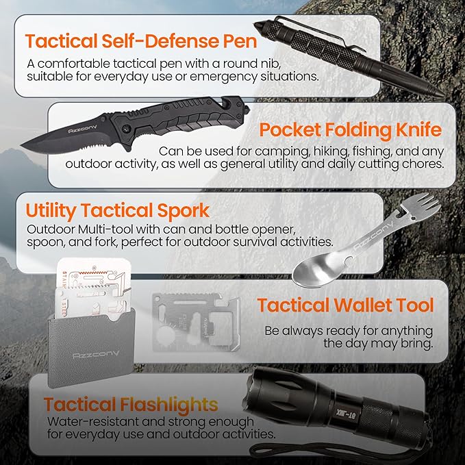 Emergency Survival & First Aid Kit & Tourniquet - 250 PCS Go Bugout Bag Survival Gears with Compass Flashlight Shovel - Tactical Military Grade EDC Backpack for Outdoor Camping Scout