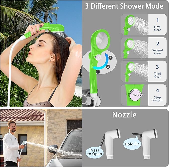 Portable Camping Shower Pump for Traveling: Water Pump with 6000mA Rechargeable Battery & Bucket for Family Camping Trip