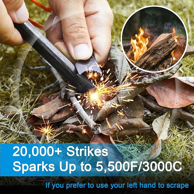 Ferro Rods 1/2 inch x 6 inch, Premium Ferro Rod Fire Starter Survival Tool, Flint and Steel Fire Starter Kit, 20,000+ Strikes, Large and Thick Ferro Rod with Paracord & Multi-Tool Striker.