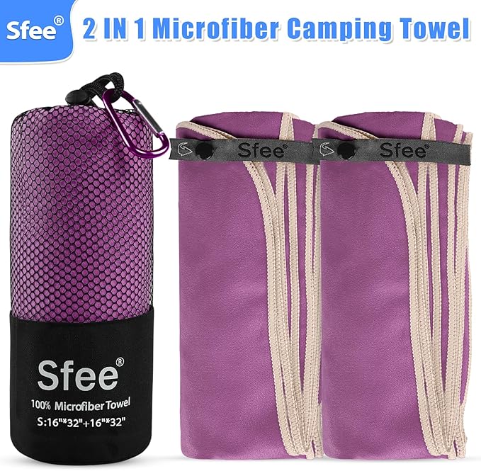 Sfee 2 Pack Microfiber Travel Towel, Quick Dry Towel Camping Towel Beach Towel Super Absorbent Compact Lightweight Sports Towel Gym Towel Set for Beach, Gym, Hiking, Pool, Backpacking, Bath, Yoga