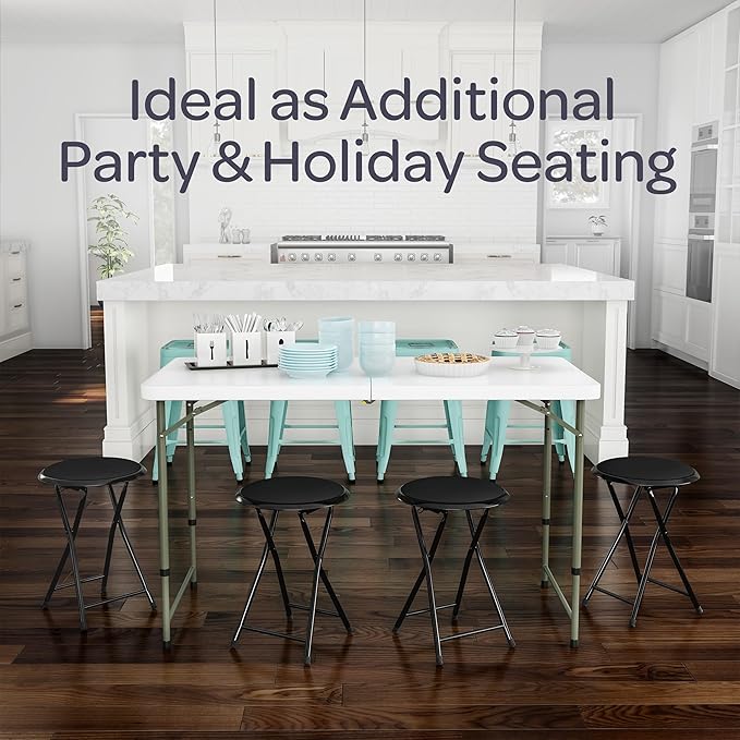 Folding Bar Stools - Set of 4 Heavy-Duty 18-Inch Stool - 225lb Capacity and Padded Seats for Dorm, Recreation or Game Room by Lavish Home (Black)