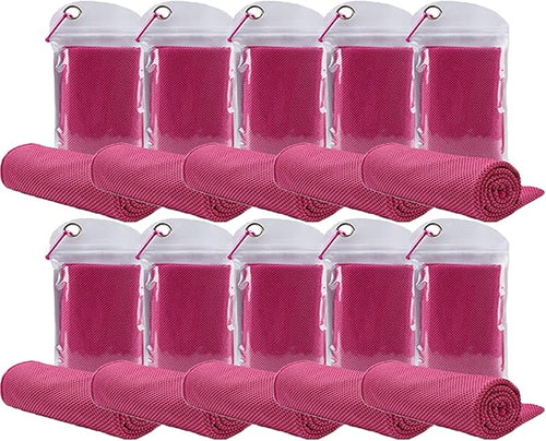 10 Pack Cooling Towels Bulk Microfiber Ice Towel Quick Dry Breathable Chilly Sweat Towel Stay Cool Towel for Neck Face Yoga Gym Workout Running Pilates Beach with Carabin Bag, 40x12'', Rose