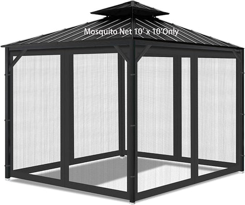 Gazebo Universal Replacement Mosquito Netting, 10' x 10' Outdoor Mesh Netting Screen 4-Panel Sidewall with Zipper for Patio, Canopy, Garden and Backyard, Black(Mosquito Net Only)