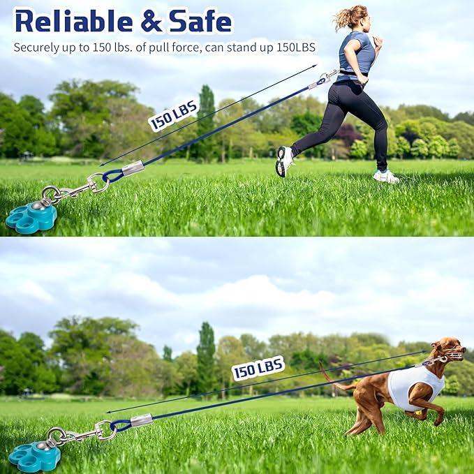 360° Swivel Dog Tie Out Cable and Stake Stainless Steel Heavy Dog Stake 1200 Lbs of Pull Force, Rust Proof No Tangle Holds for Yard Outdoor Camping, Contains Screws (Blue)